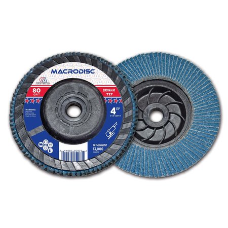 CONTINENTAL ABRASIVES 4-1/2" x 5/8-11" 80 Grit T27 Zirconia High Density  Flap Disc with Plastic Hub F-4590807HT